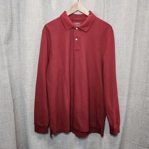 L.L. Bean Long Sleeve Polo Shirt Men's‎ M Tall Red Traditional Fit Casual Cotton